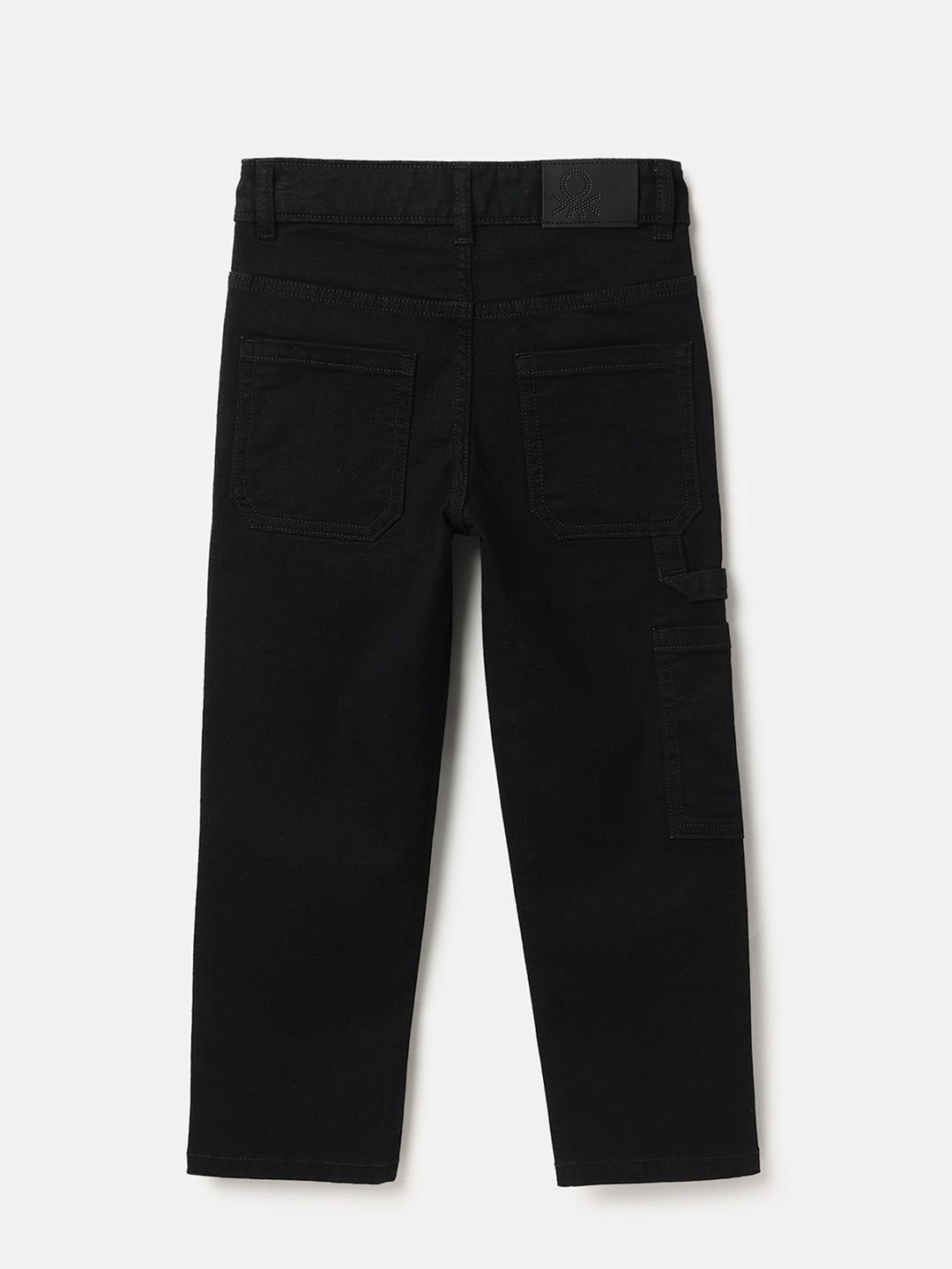 Boys Black Solid Cotton Carpenter Denim Trousers with Straight Fit