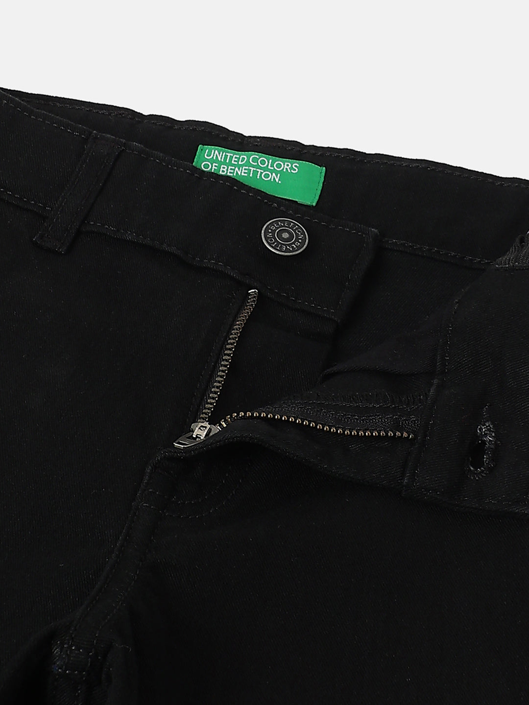 Boys Black Solid Cotton Carpenter Denim Trousers with Straight Fit