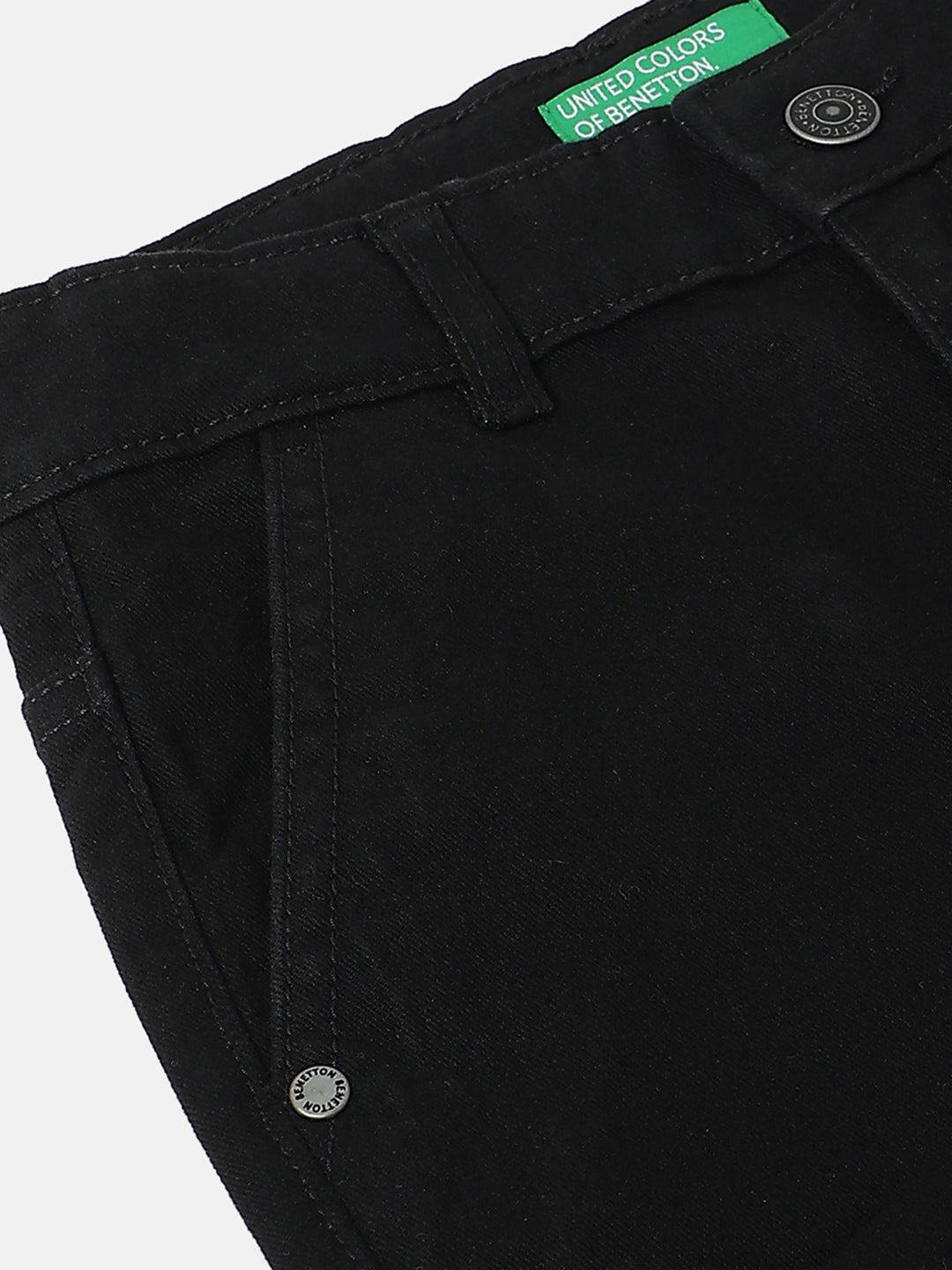 Boys Black Solid Cotton Carpenter Denim Trousers with Straight Fit