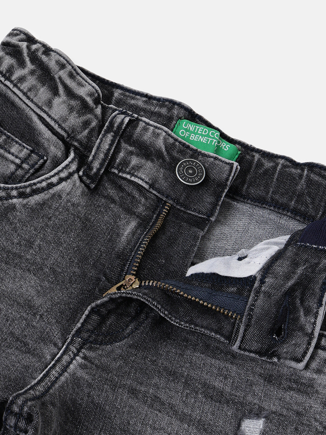 Boys Black Straight Fit Cotton Blend Denim with Distressed Detail