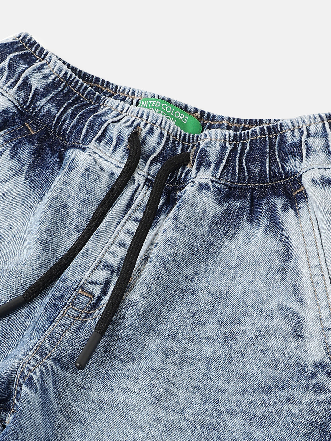 Girls Mid Wash Wide Leg Cargo Denim Trousers
