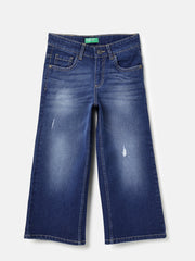 Boys Dark Blue Wide Leg Cotton Blend Denim with Stretch