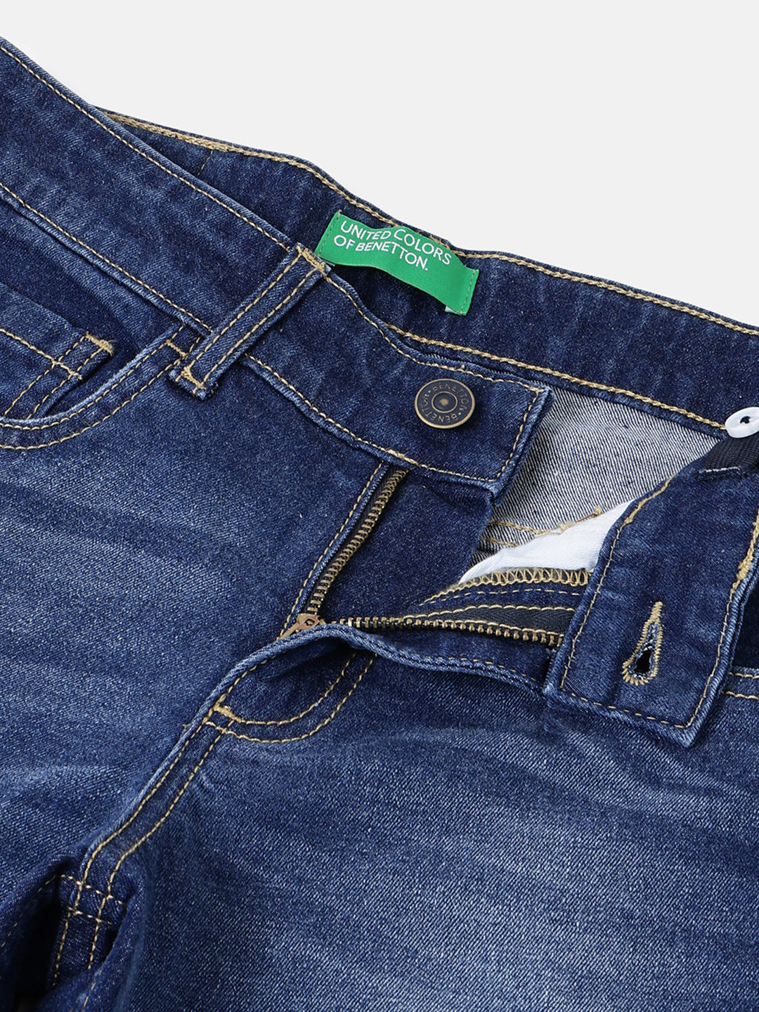 Boys Dark Blue Wide Leg Cotton Blend Denim with Stretch