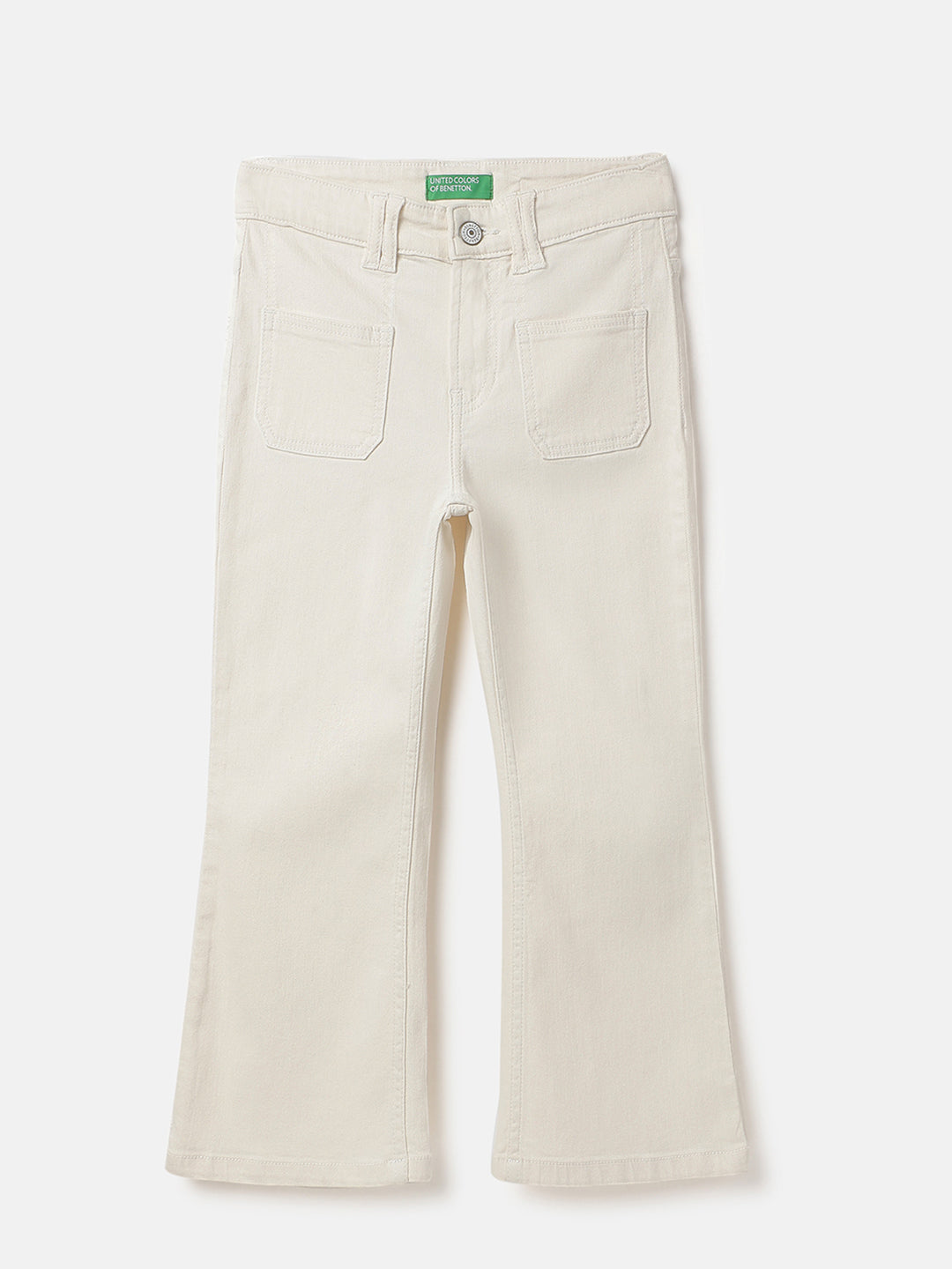 Girls Ecru Bootcut Cotton Stretch Denim with Double Pocket Detail