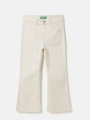 Girls Ecru Bootcut Cotton Stretch Denim with Double Pocket Detail