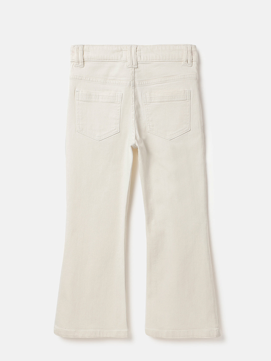 Girls Ecru Bootcut Cotton Stretch Denim with Double Pocket Detail