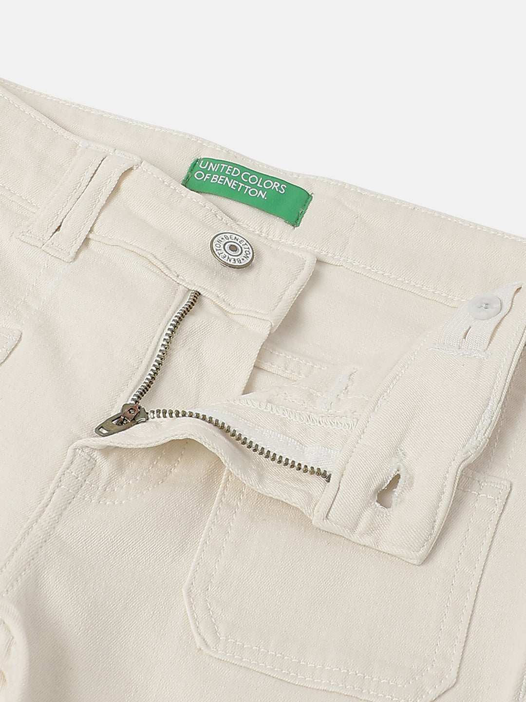 Girls Ecru Bootcut Cotton Stretch Denim with Double Pocket Detail