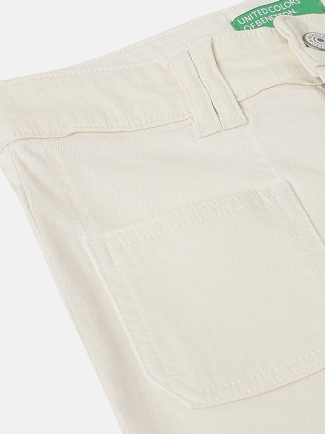 Girls Ecru Bootcut Cotton Stretch Denim with Double Pocket Detail