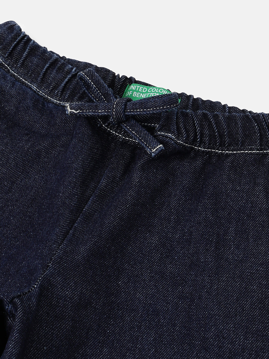 Girls Dark Blue Elasticated Wide Leg 100% Cotton Denim