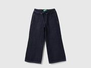 Girls Black Wide Leg Cotton Jeans
