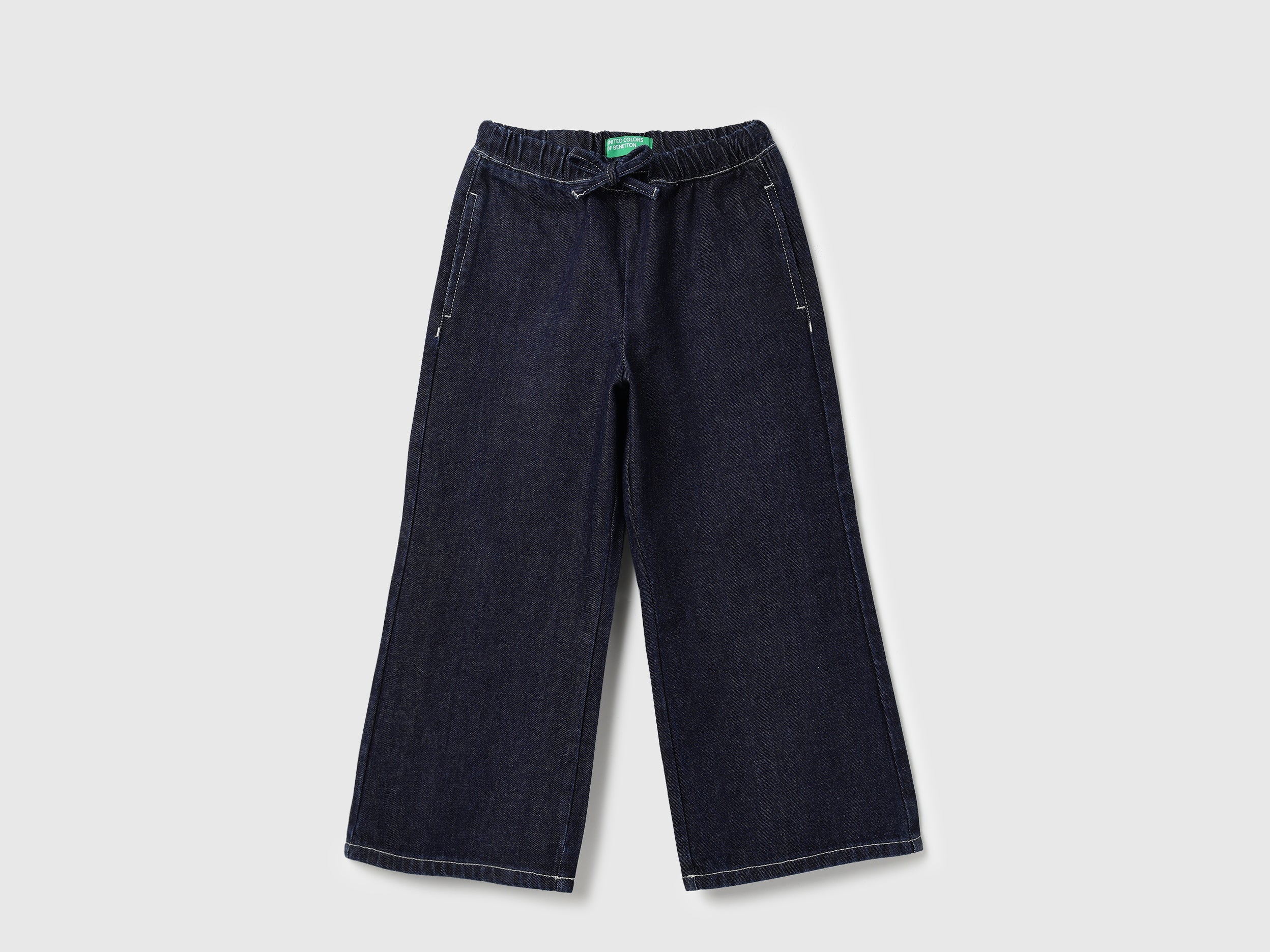Girls Black Wide Leg Cotton Jeans