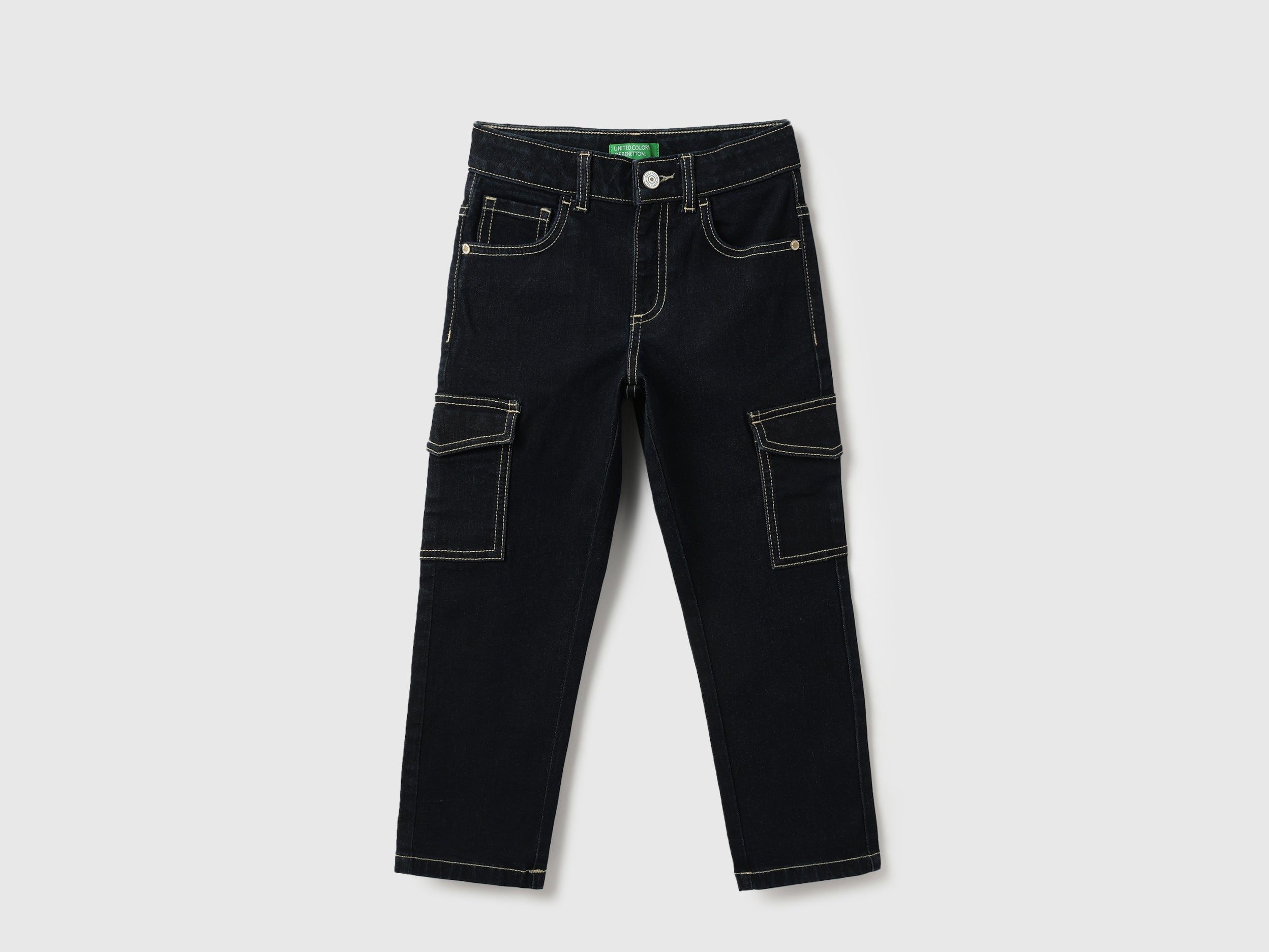Boys Dark Wash Cargo Denim – Straight Fit