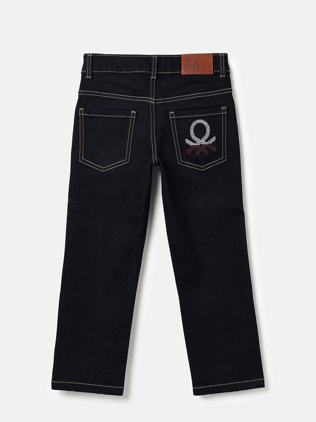 Boys Dark Wash Straight Fit Icon Embroidery Denim