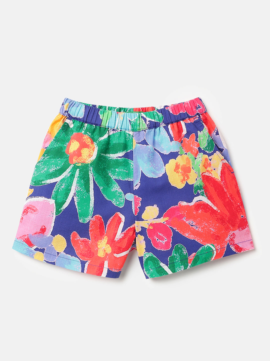 Girls Purple Floral Cotton Slub Shorts Regular Fit