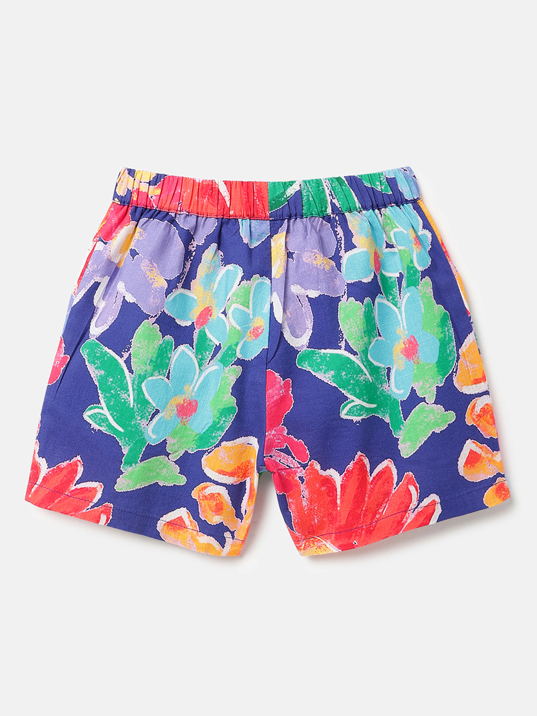 Girls Purple Floral Cotton Slub Shorts Regular Fit