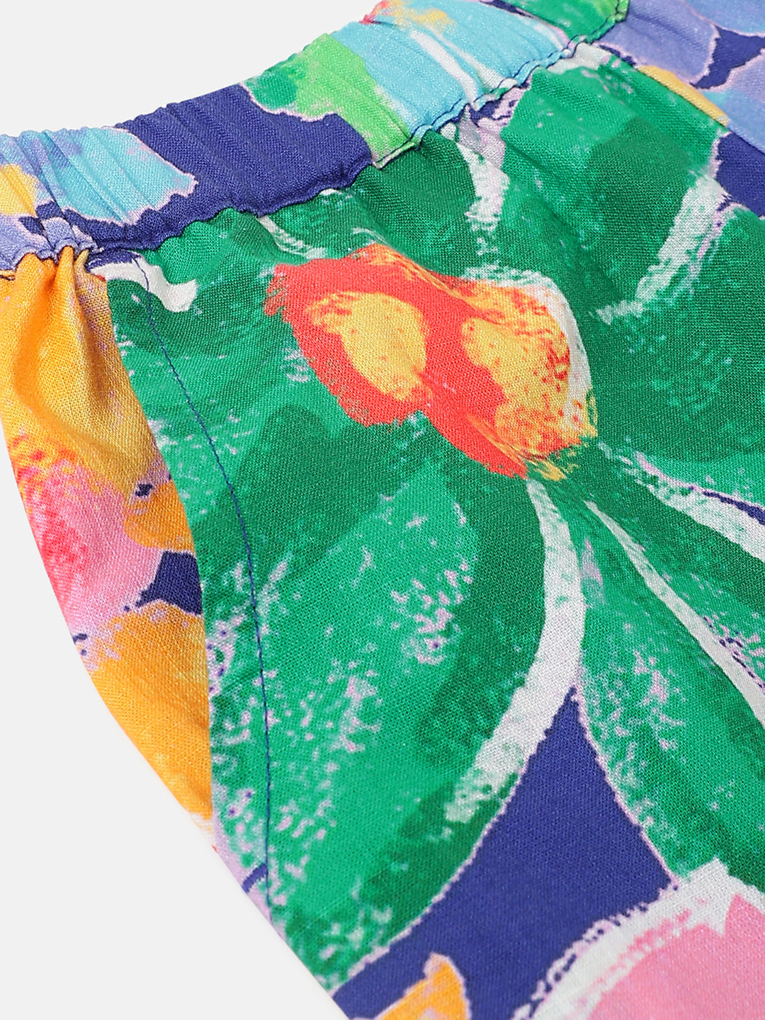 Girls Purple Floral Cotton Slub Shorts Regular Fit