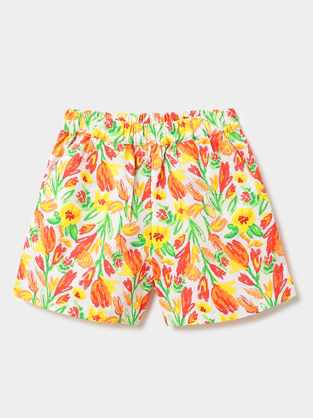 Girls Multi Tulip Floral Cotton Slub Shorts