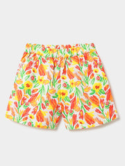 Girls Multi Tulip Floral Cotton Slub Shorts