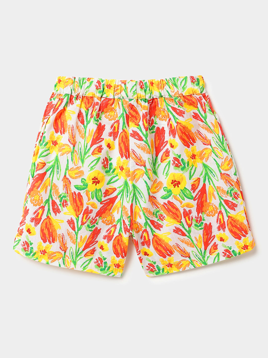 Girls Multi Tulip Floral Cotton Slub Shorts