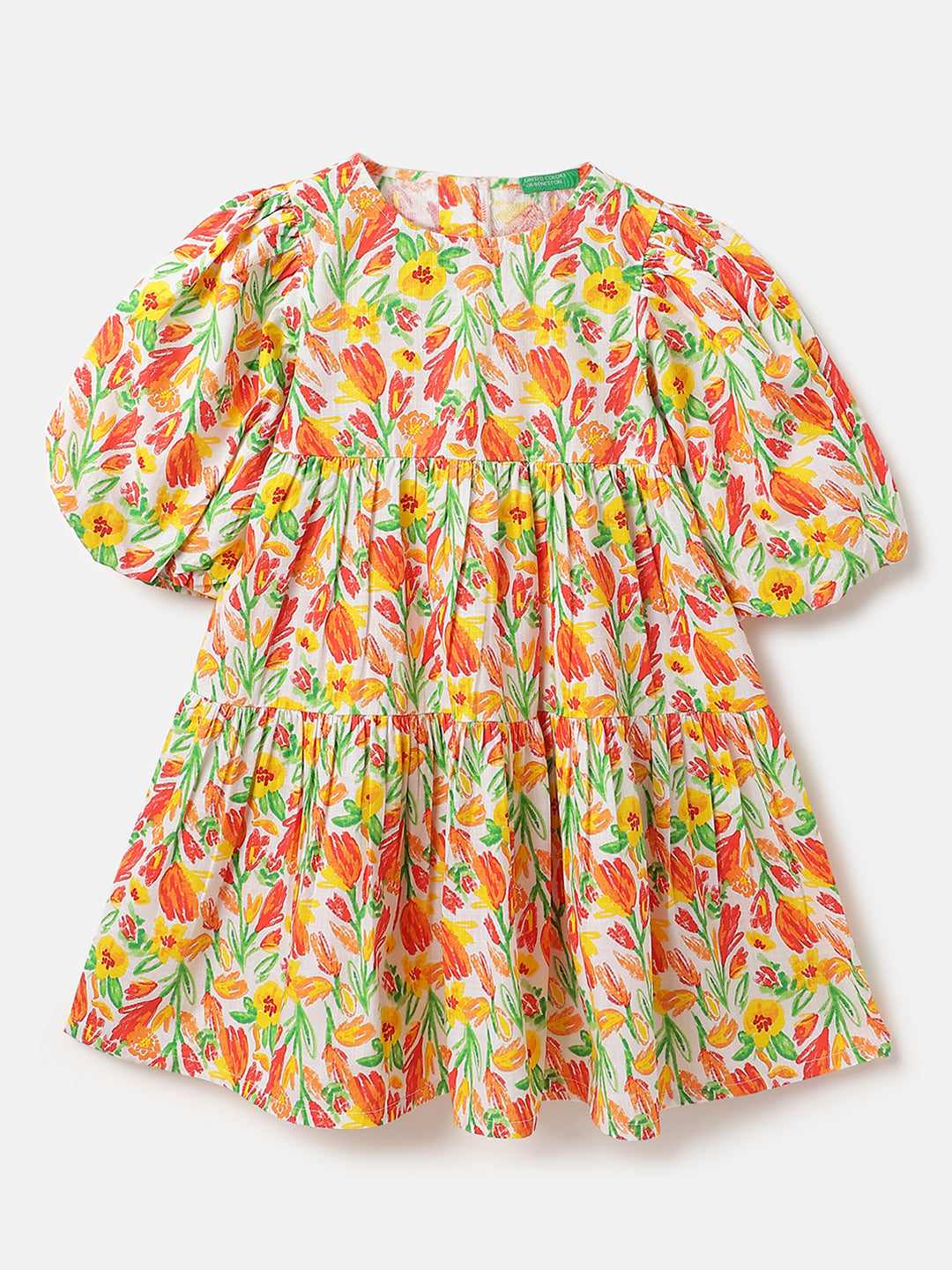 Girls Multi Floral Cotton Slub Tulip Dress