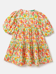 Girls Multi Floral Cotton Slub Tulip Dress
