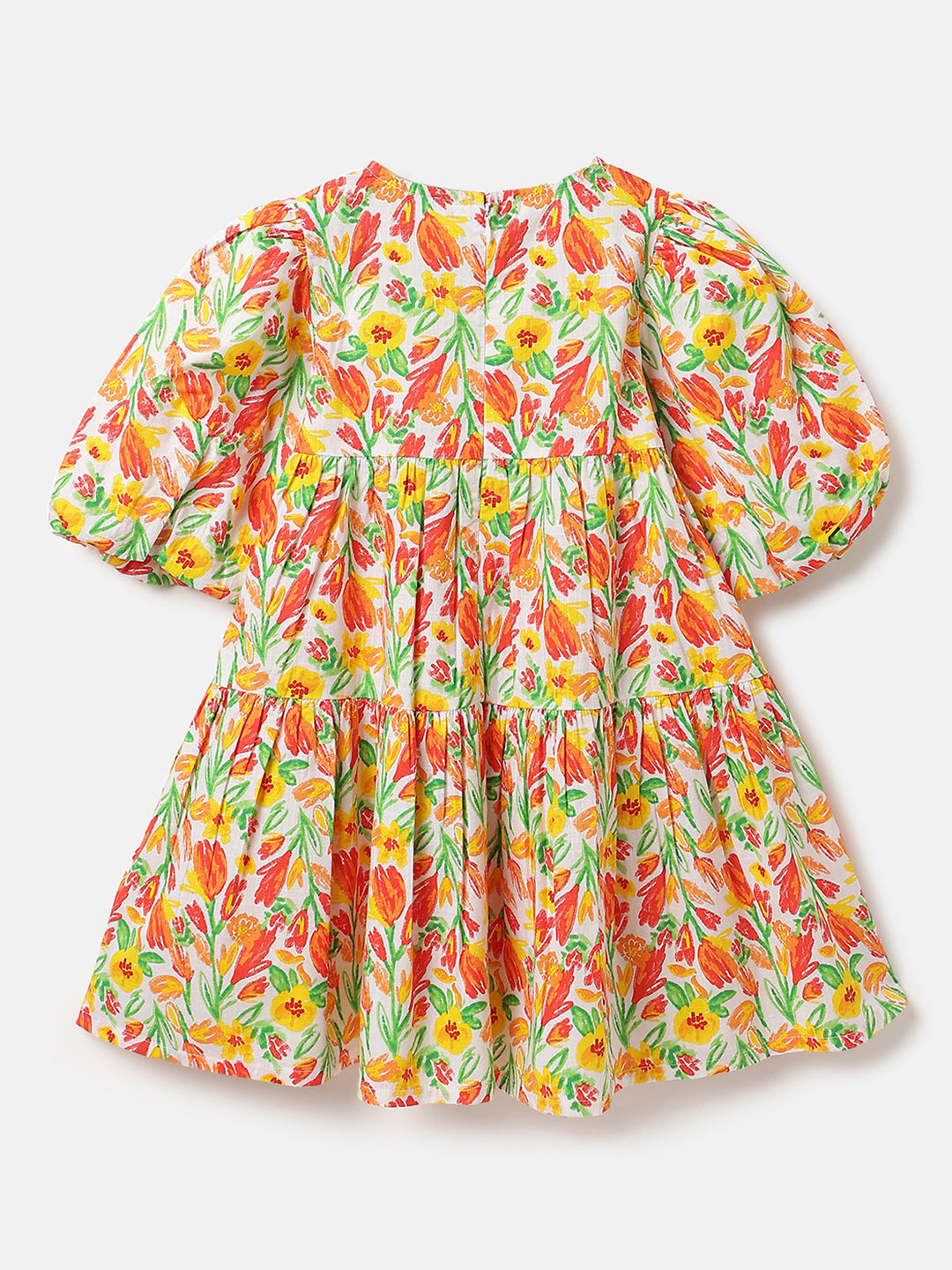 Girls Multi Floral Cotton Slub Tulip Dress