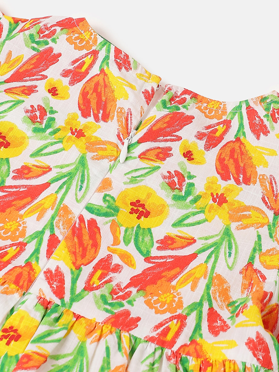 Girls Multi Floral Cotton Slub Tulip Dress