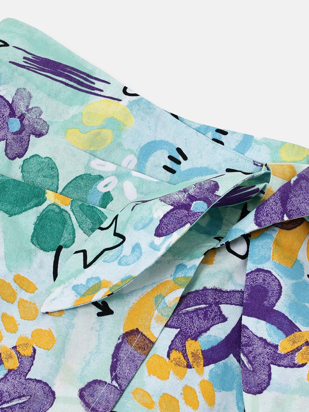 Girls Blue Multi Hand Draw Print Frill Skort