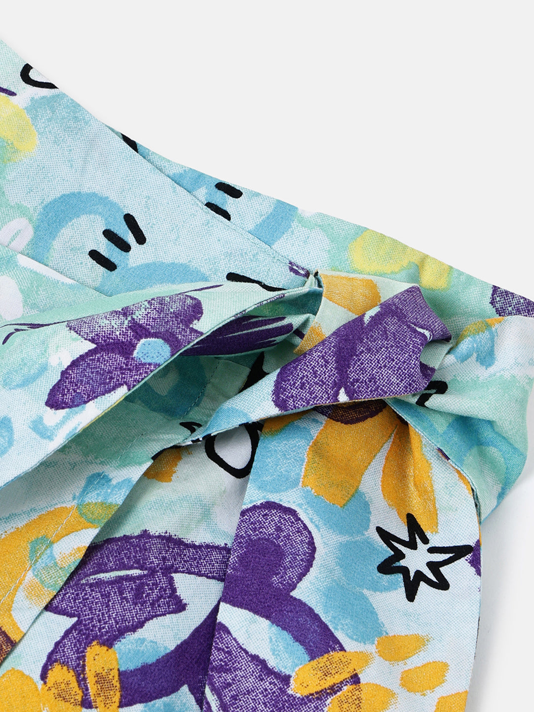 Girls Blue Multi Hand Draw Print Frill Skort