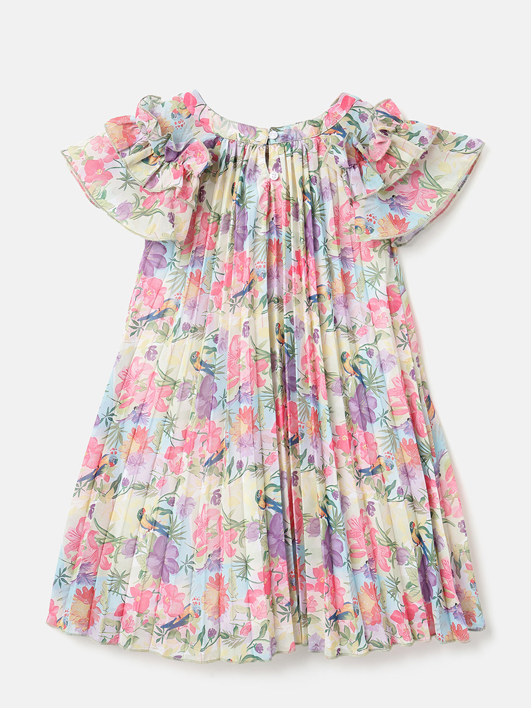 Girls Multi Floral Pleated Polyester Dress