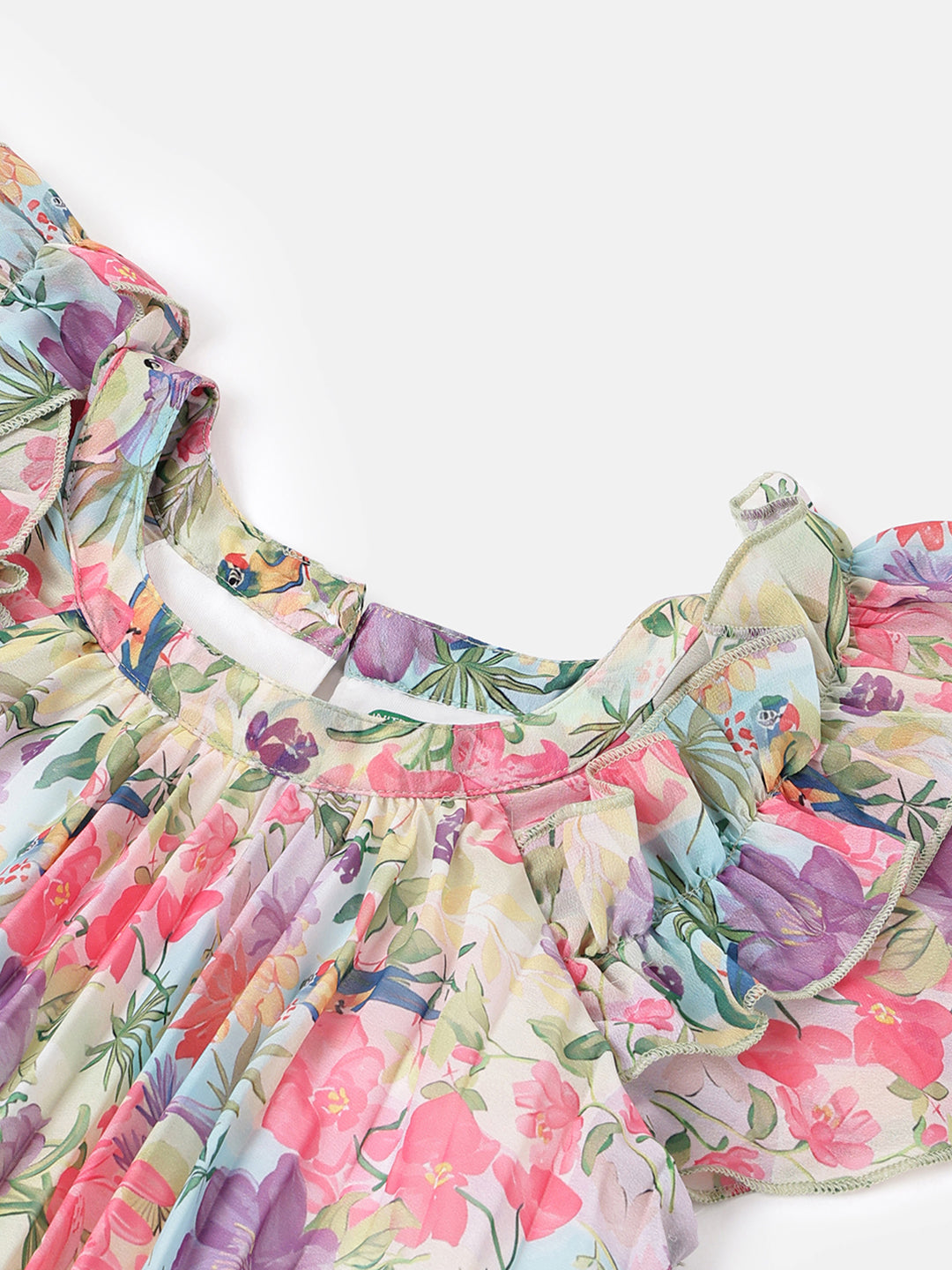 Girls Multi Floral Pleated Polyester Dress