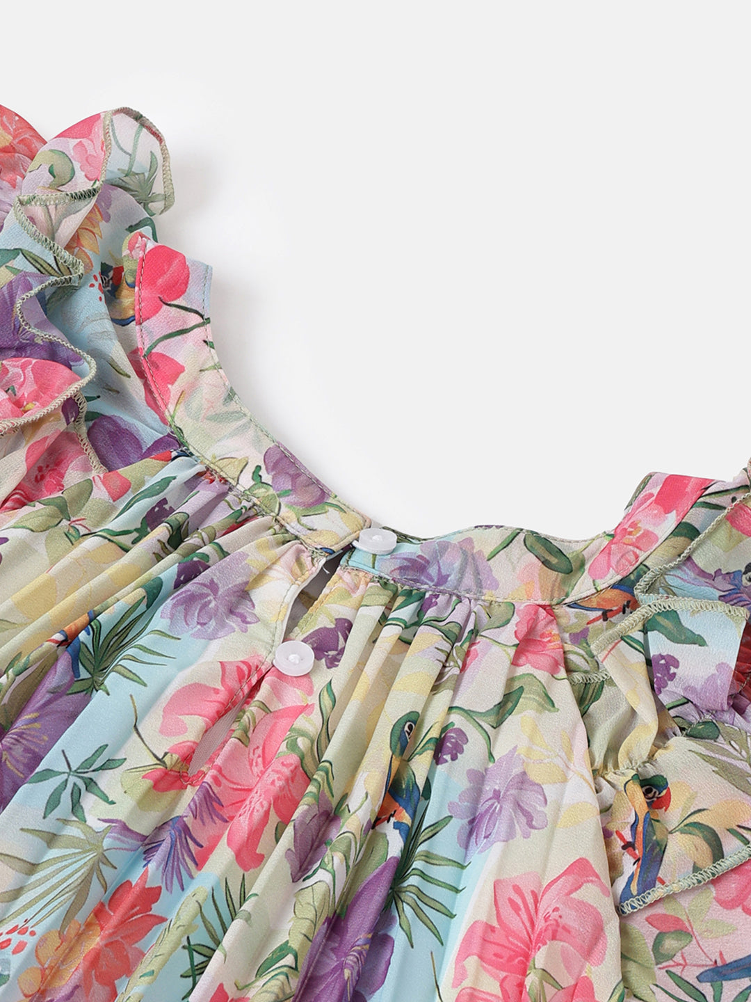 Girls Multi Floral Pleated Polyester Dress