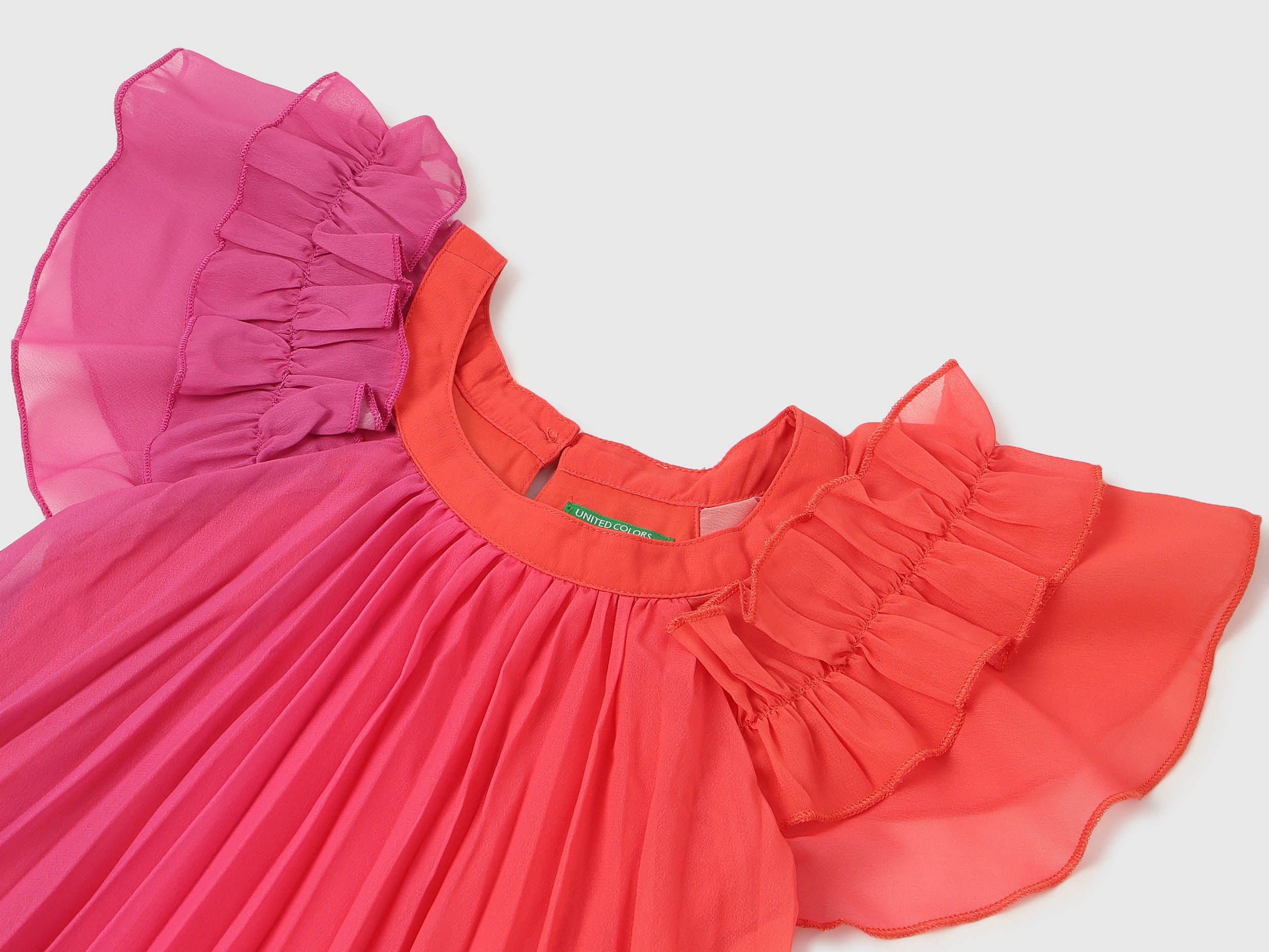 Girls Fuchsia Ombre Pleated Polyester Dress