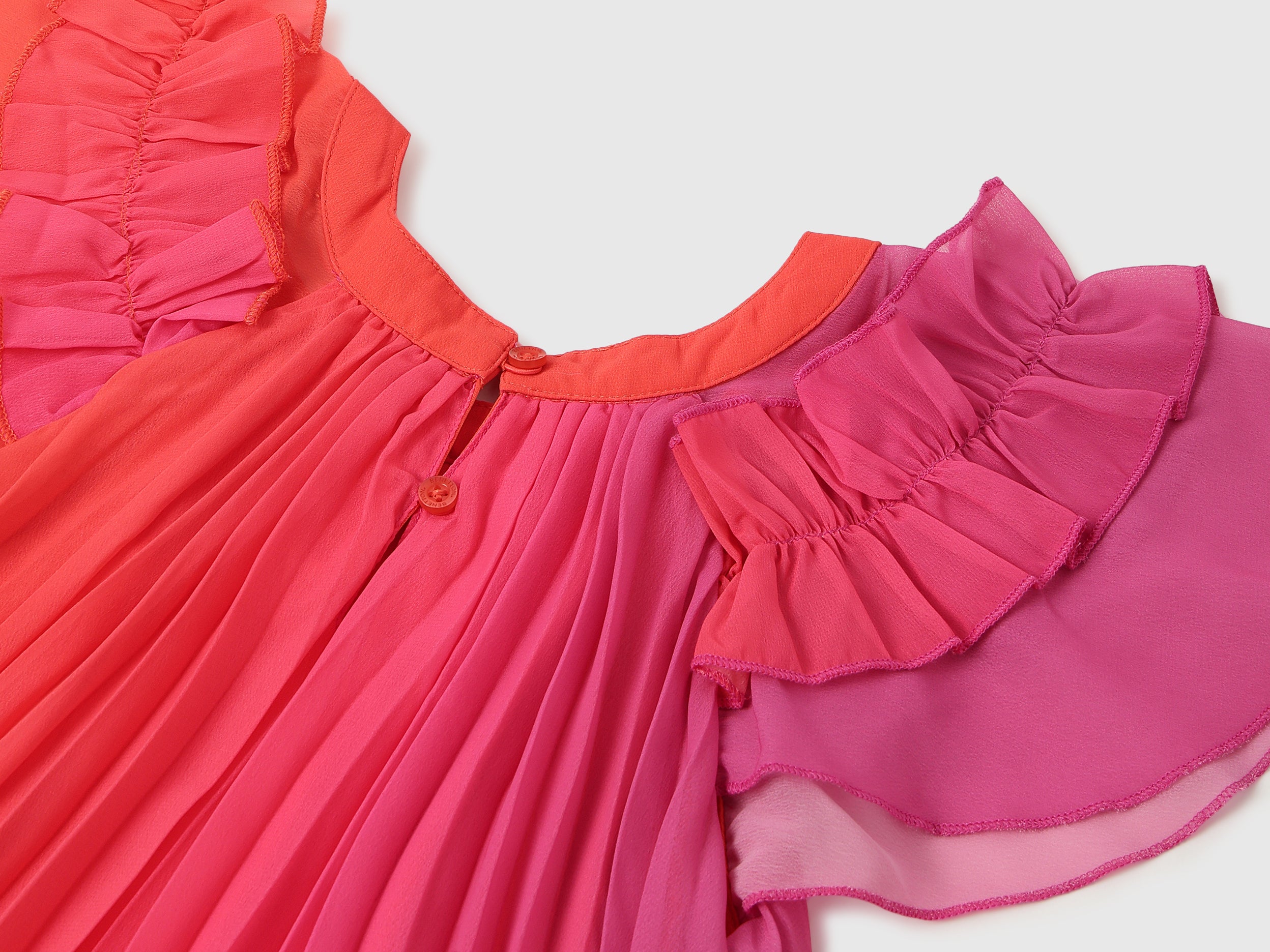 Girls Fuchsia Ombre Pleated Polyester Dress