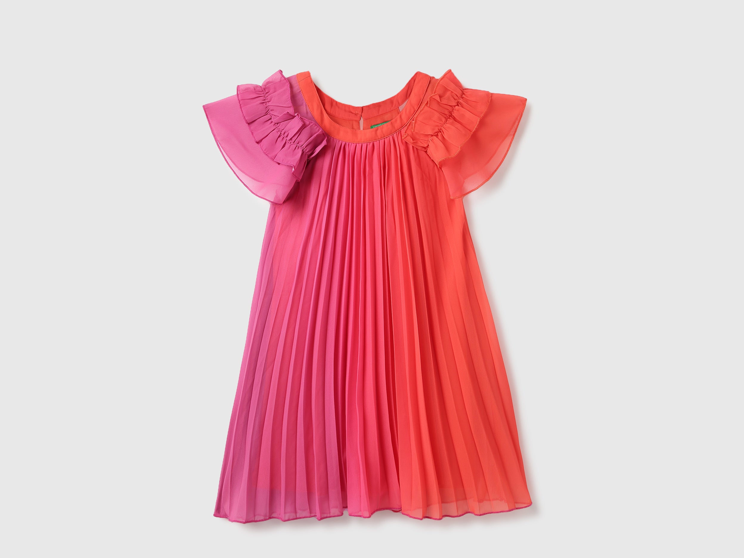 Girls Fuchsia Ombre Pleated Polyester Dress