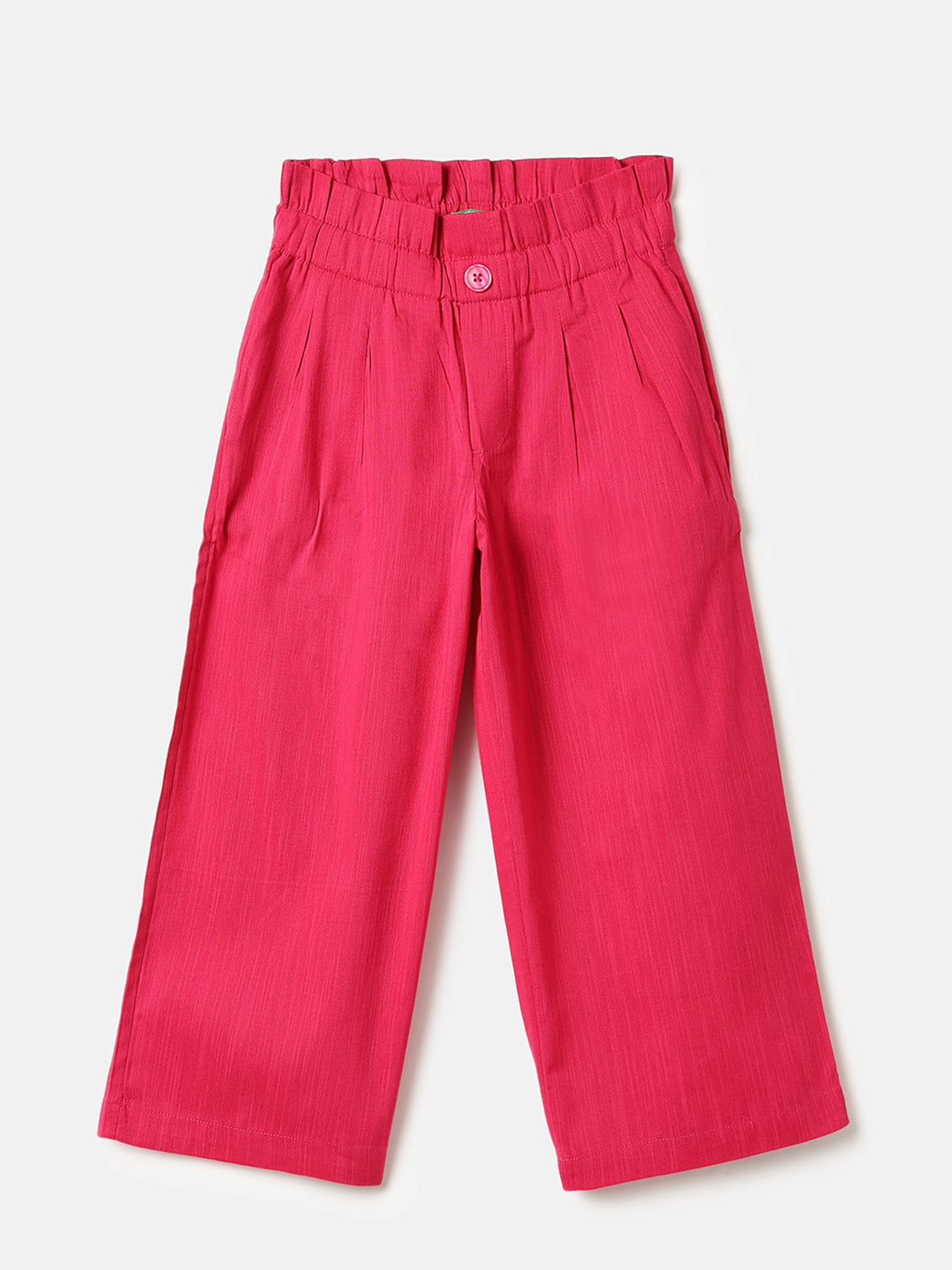 Girls Red Cotton Slub Elasticated Trousers