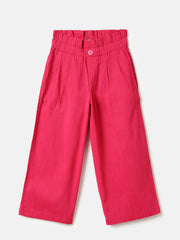 Girls Red Cotton Slub Elasticated Trousers