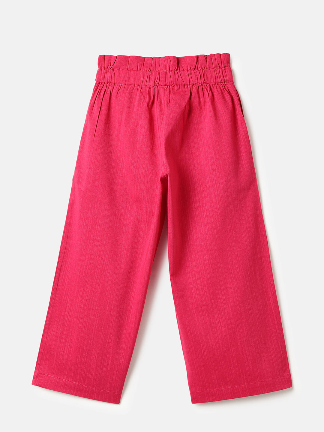 Girls Red Cotton Slub Elasticated Trousers