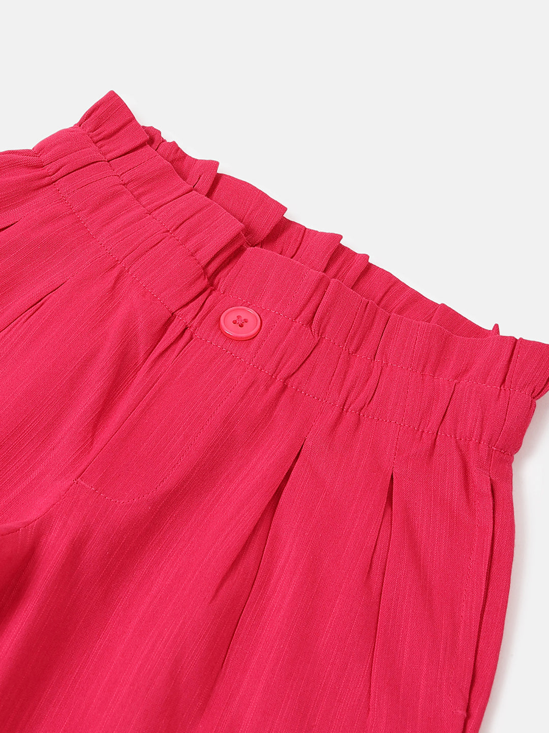 Girls Red Cotton Slub Elasticated Trousers