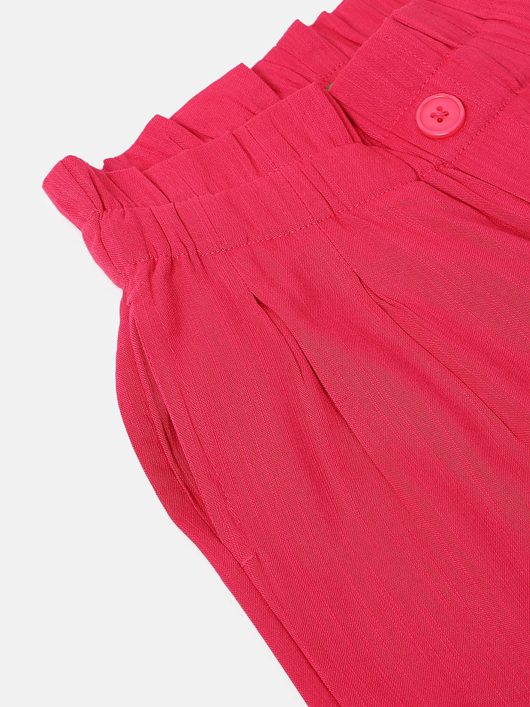 Girls Red Cotton Slub Elasticated Trousers