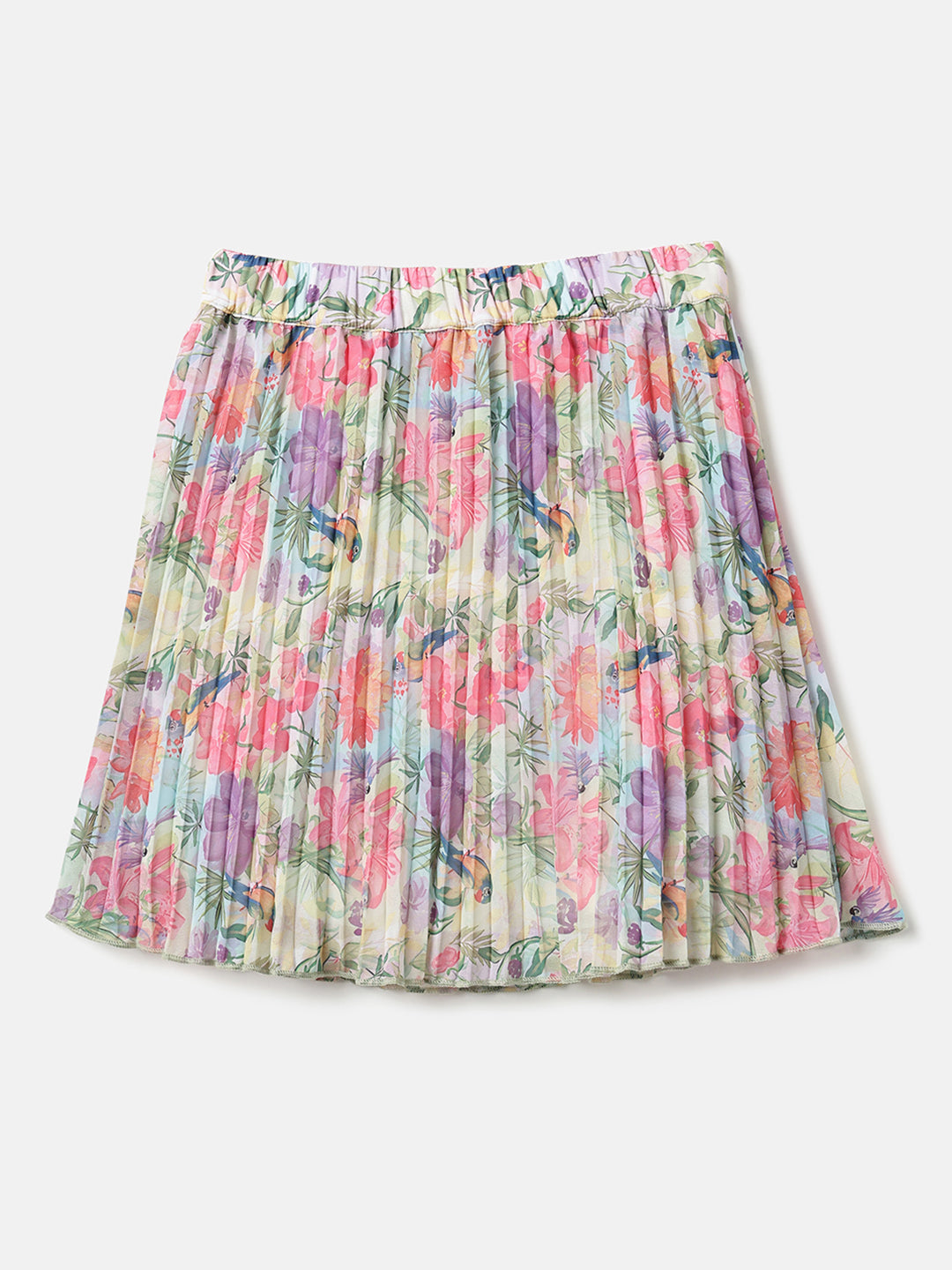 Girls Multi Floral Pleated Polyester Casual Skirt