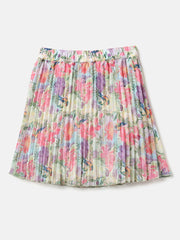 Girls Multi Floral Pleated Polyester Casual Skirt