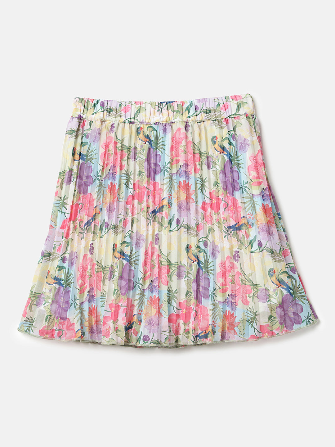Girls Multi Floral Pleated Polyester Casual Skirt
