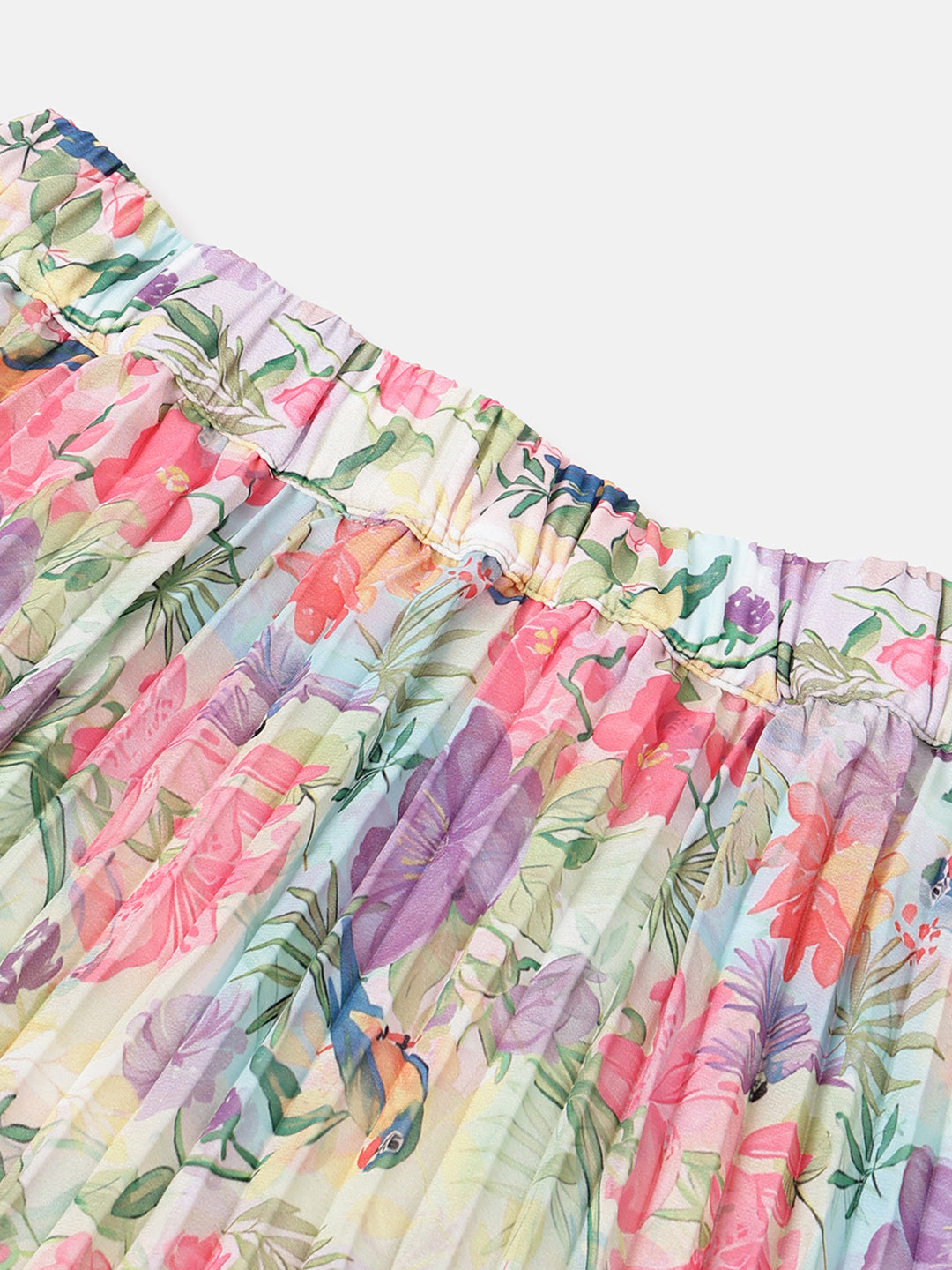 Girls Multi Floral Pleated Polyester Casual Skirt