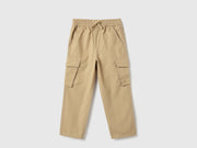 Boys Beige Cotton Ripstop Cargo Pants – Regular Fit