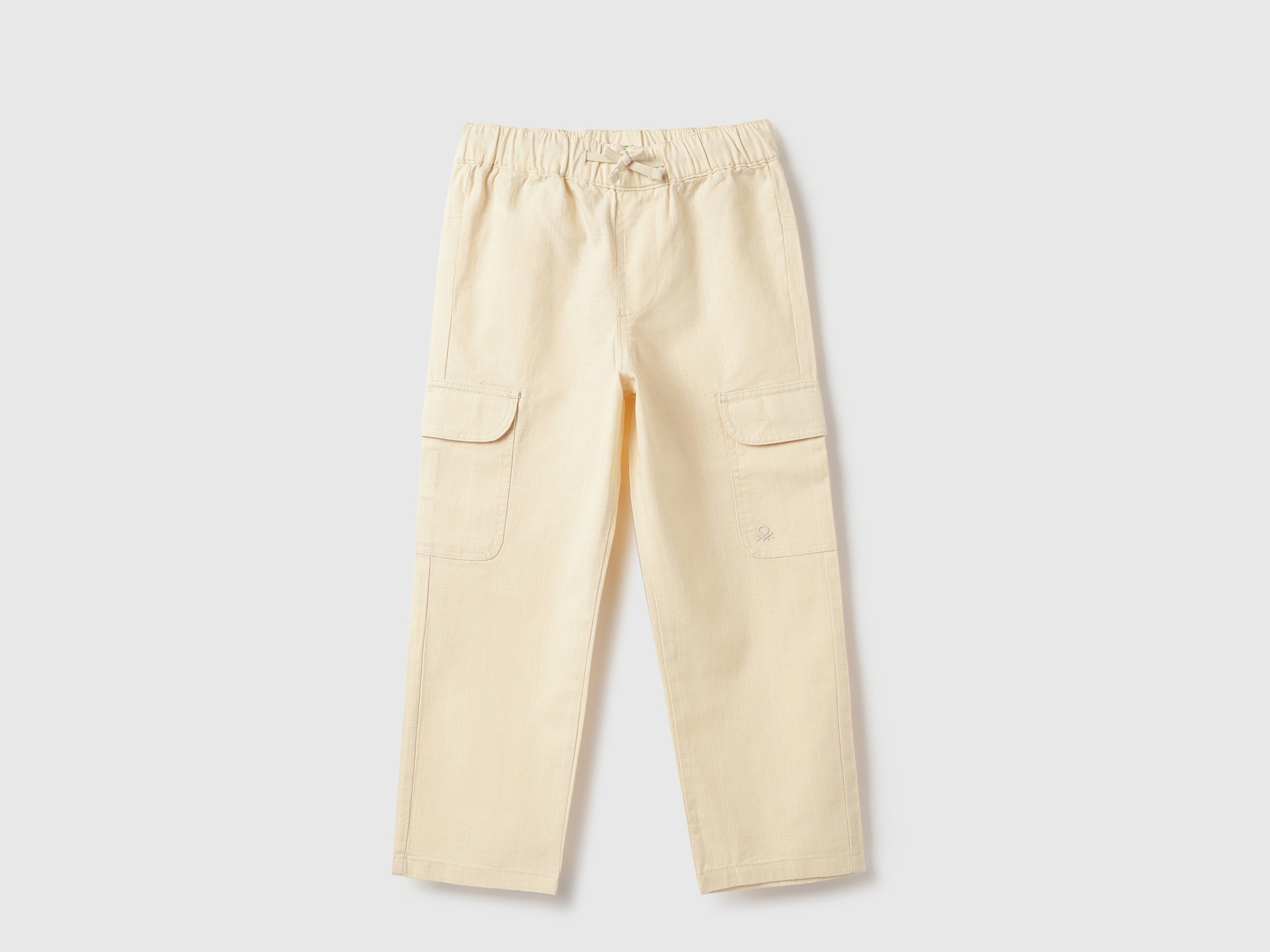 Boys Ecru Cotton Slub Cargo Pants – Loose Fit
