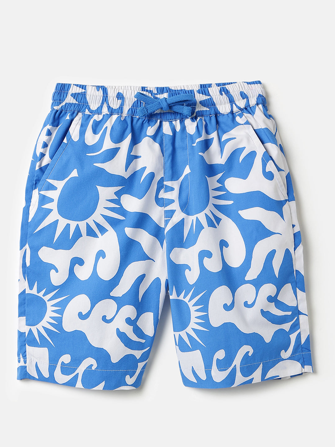 Boys Blue Printed Cotton Summer Shorts – Regular Fit