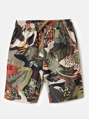 Boys Olive Jungle Print Regular Fit Viscose Shorts