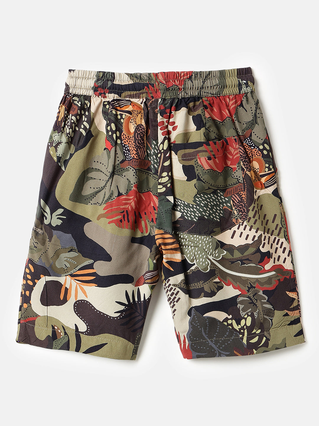 Boys Olive Jungle Print Regular Fit Viscose Shorts