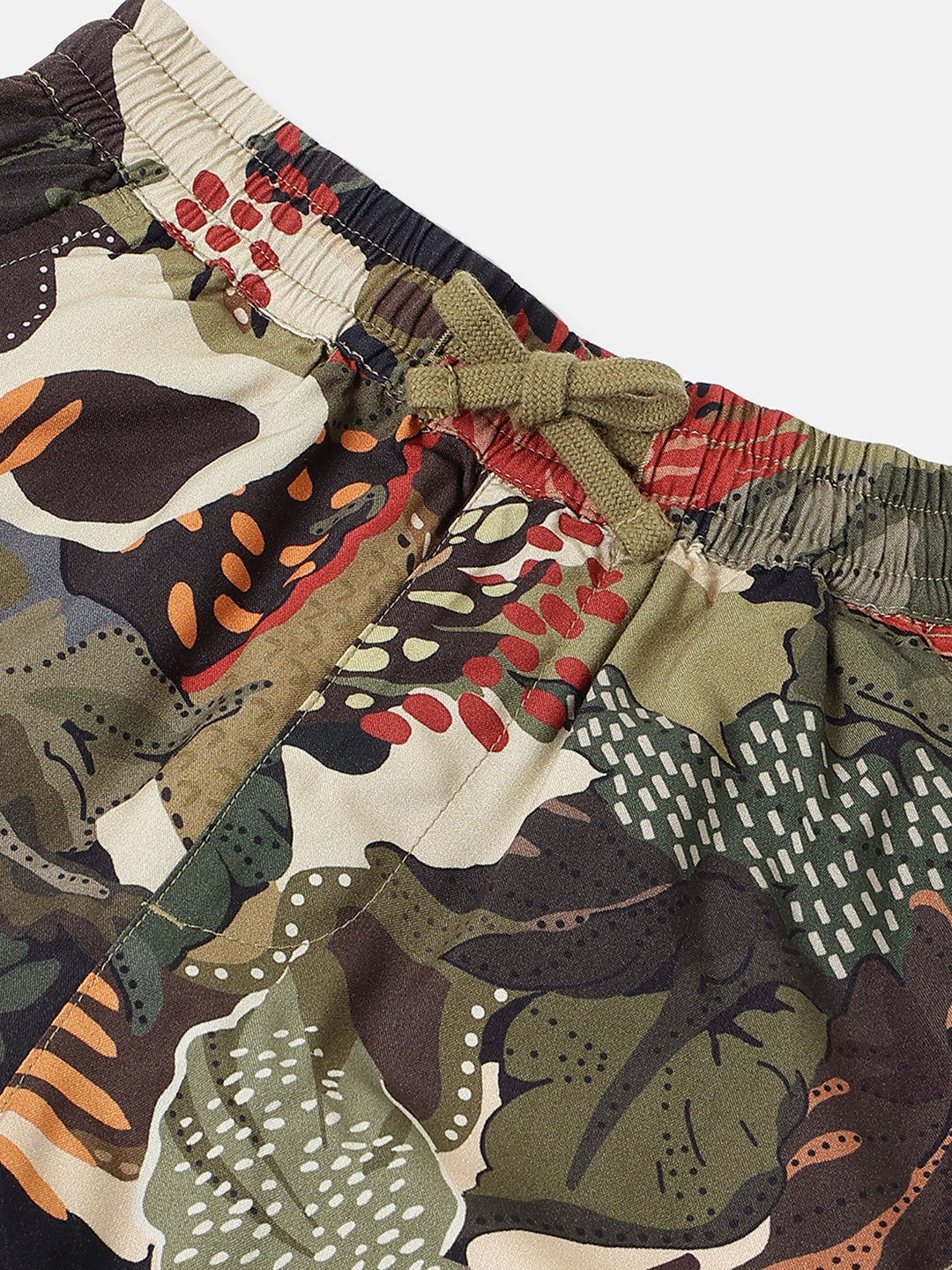 Boys Olive Jungle Print Regular Fit Viscose Shorts